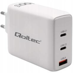 Qoltec 100W GaN| 5-20V | 1.5-5A | 2 x USB-C PD | 1 x USB QC 3.0 | Fehér (51826)
