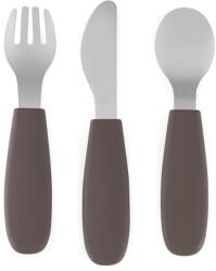 Petite&Mars Take&Match Stainless Steel Cutlery Set tacâmuri pentru copii Bitter Cocoa 12m+ 3 buc Set pentru masa bebelusi