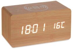 Gift Decor Ébresztőóra fa burkolattal, vezeték nélküli töltéssel, Gift Decor, hőmérséklet kijelző, LED képernyő, barna (86295ar)