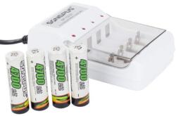 VG Akkumulátortöltő AA és AAA újratölthető elemekhez, 4 db 4700 mAh AA elemmel (HM-01021)