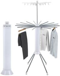 NEXTLY esernyő típusú ruhaszárító, 2 szintre osztva, kompakt, ergonomikus kialakítás, összecsukható, mobil, behúzható karokkal, nagy rakodókapacitás, összecsukva 80 cm magas - kinyitva 185 cm magas, fehér-sz Ruhaszárító