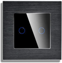 Luxion Intrerupator Dublu Cap Scara / Cruce cu Touch din Sticla si Rama de Aluminiu LUXION RF433 Negru (LX-MT-R202A-B)