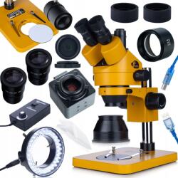  Mikroskop Trinokularowy 7-45× z Kamerą USB 5MP + Soczewka Barlow 0.5× + Oświetlacz LED 56x | Zestaw do Inspekcji Elektroniki i Dokumentacji Pomiarowej