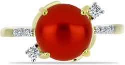  Arannyal Bevont Ezüst Gyűrű Vörös Édesvízi Gyönggyel és Fehér Topázzal, Y60261/59