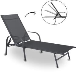  Sötétszürke kerti napozóágy, 195x69x94 cm, acél és textil anyagból