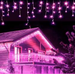 alloet 500 LED -es Toldható Jégcsap Fényfüzér, Izzósor 25m Pink