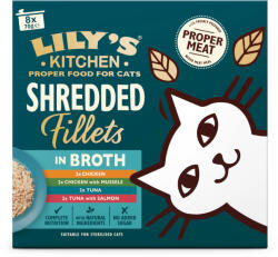 Lily's Kitchen 8x70g Lily's Kitchen Shredded Fillets - Vegyes csomag (4 fajta) alaplében nedves macskatáp