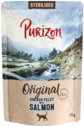 Purizon 6x70g Purizon Adult Sterilised - gabonamentes nedves macskatáp - Csirkefilé lazaccal