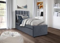  Egyszemélyes ágy, tárolórésszel, bársony - fa, szürke, 90 cm - RIO