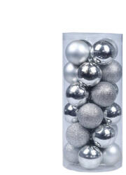 AVIDE Artezan Karácsonyfadísz Gömb 8cm Cső Ezüst 24db/doboz