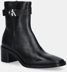 Calvin Klein cizme de piele BLOCK HEEL BOOT W/ METAL LOGO 9BYA-OBD058_99X (HW0HW02591)