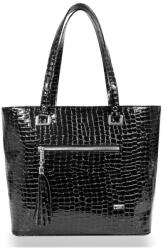 ZELLIA Női Merev Válltáska Td57 Fekete Lakk - Krokkó - (ZLK-td57-31015806)