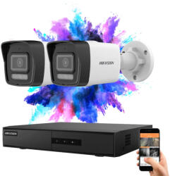Hikvision 2 biztonsági kamerás IP kamera rendszer 4MP színes éjjellátással