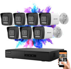 Hikvision 7 biztonsági kamerás IP kamera rendszer 4MP színes éjjellátással