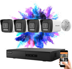 Hikvision 4 biztonsági kamerás IP kamera rendszer 4MP színes éjjellátással