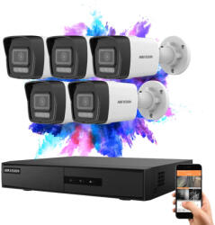 Hikvision 5 biztonsági kamerás IP kamera rendszer 4MP színes éjjellátással
