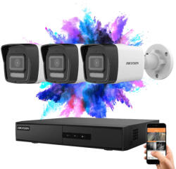 Hikvision 3 biztonsági kamerás IP kamera rendszer 4MP színes éjjellátással