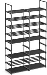 SONGMICS Cipőtartó állvány, 8 szintes akár 32 pár cipőhöz, szövet polcokkal, fekete 87x29x157cm (LSA219B01)