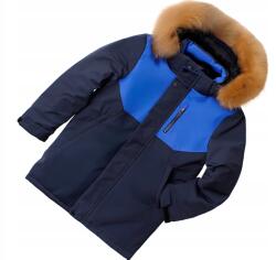  Téli kabát szőrmével, sötétkék-kék parka, nagyon meleg, 10-es méret (134 cm) (MI-03A)