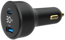 Gembird 2-Port USB Car Fast Charger Type-C PD LCD 30W Black