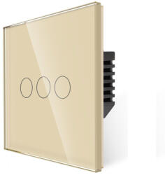 Bingoelec 3 körös érintőkapcsoló, WiFi, üveg előlap, nulla szükséges (W1-301B-GD)