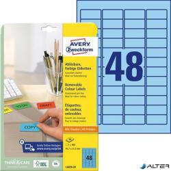 Avery-Zweckform Etikett, univerzális, 45, 7x21, 2 mm, eltávolítható, kerekített sarkú, AVERY ZWECKFORM, 960 etikett/csomag, kék (L6039-20) - alter