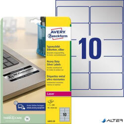 Avery-Zweckform Etikett, 96x50, 8 mm, poliészter, időjárásálló, AVERY ZWECKFORM, ezüst, 200 etikett/csomag (L6012-20) - alter