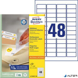 Avery-Zweckform Etikett, univerzális, eltávolítható, 45, 7x21, 2 mm, AVERY ZWECKFORM, 4800 etikett/csomag (L4736REV-100) - alter