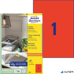 Avery-Zweckform Etikett, 210x297 mm, színes, AVERY ZWECKFORM, piros, 100 etikett/csomag (3470) - alter