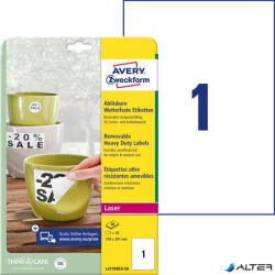 Avery-Zweckform Etikett, 210x297 mm, poliészter, időjárásálló, etávolítható, AVERY ZWECKFORM, fehér, 20 etikett/csomag (L4775REV-20) - alter