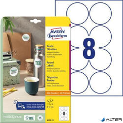Avery-Zweckform Etikett, univerzális, 69 mm, kör, AVERY ZWECKFORM, 80 etikett/csomag (6228-10) - alter