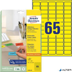 Avery-Zweckform Etikett, univerzális, 38, 1x 21, 2mm, eltávolítható, kerekített sarkú, AVERY ZWECKFORM, 1300 etikett/csomag, sárga (L4793-20) - alter