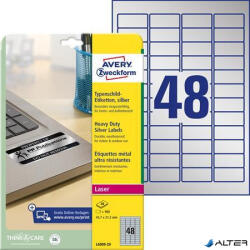 Avery-Zweckform Etikett, 45, 7x21, 2 mm, poliészter, időjárásálló, AVERY ZWECKFORM, ezüst, 960 etikett/csomag (L6009-20) - alter