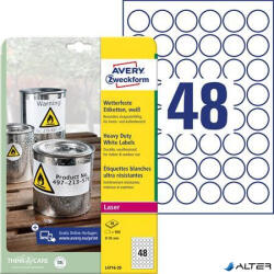 Avery-Zweckform Etikett, kör, 30 mm, poliészter, időjárásálló, AVERY ZWECKFORM, fehér, 960 etikett/csomag (L4716-20) - alter