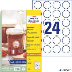 Avery-Zweckform Etikett, 40 mm, kör, eltávolítható, AVERY ZWECKFORM, 240 etikett/csomag (5080) - alter