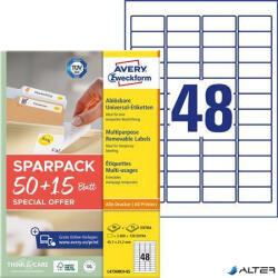 Avery-Zweckform Etikett, univerzális, eltávolítható, 45, 7x21, 2 mm, AVERY ZWECKFORM, 'Sparpack', 3120 etikett/csomag (L4736REV-65)