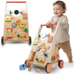 Sun Baby Tolókocsi gyerekeknek 2in1 fa járóka interaktív XXL tábla építőkockák (E01.073.0.1)