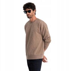 Ombre Relaxed Fit férfi pulóver dombornyomott betűkkel barna V3 OM-SSNZ-0164 L
