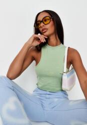 Missguided Zöld Állógalléros Top, Size 42, pamut, minta nélküli (328135)