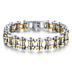 BeSpecial Bratara inox cu insertii aurii tip lant moto , Forta si rafinament masculin (BPK58)
