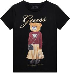 GUESS Памучна тениска в черно с цветно мече за момиче и златист надпис Guess