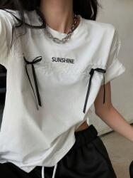 Shein Dazy Póló Ecru Casual Hímzett Csipke Masni 38 M__M