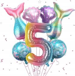 Lufik 5. születésnapra fólia sellő motívum gyerekeknek 7 db-os szett