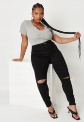  Missguided Plus Fekete Farmer, Size 44, sztreccs, magas derekú, skinny (325905)