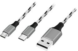 LogiLink Cablu USB 2.0 USB-A/M - Micro-USB + USB-C, alb/negru, 1, 2 m