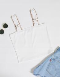 JDY Fehér Fodros Vállpántos Felső, Size L, poliészter (218779)