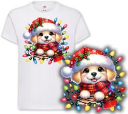  Gyerek Póló Fehér Karácsonyi Mikulás Kutya 2XS 104cm (KOSZULKA Z NADRUKIEM biała)