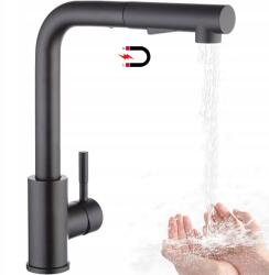 Bedee Mosogató csaptelep Fekete 360°-ban forgatható Kerámia Szelep Munkalaphoz (Wyciągany kran)