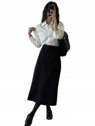 Shein Fekete Egyenes Moher MIDI Szoknya Casual 38 M __M