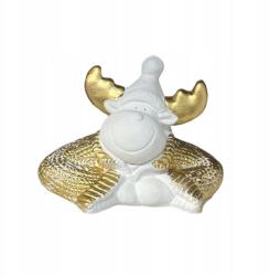 Direct home and garden Fekvő rénszarvas figura beton fehér-arany 14cm karácsonyi dekoráció (5903039438927)